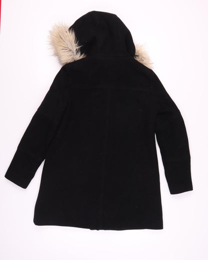 J.Crew Women’s Black Wool Parka with Fur Trim Size 2