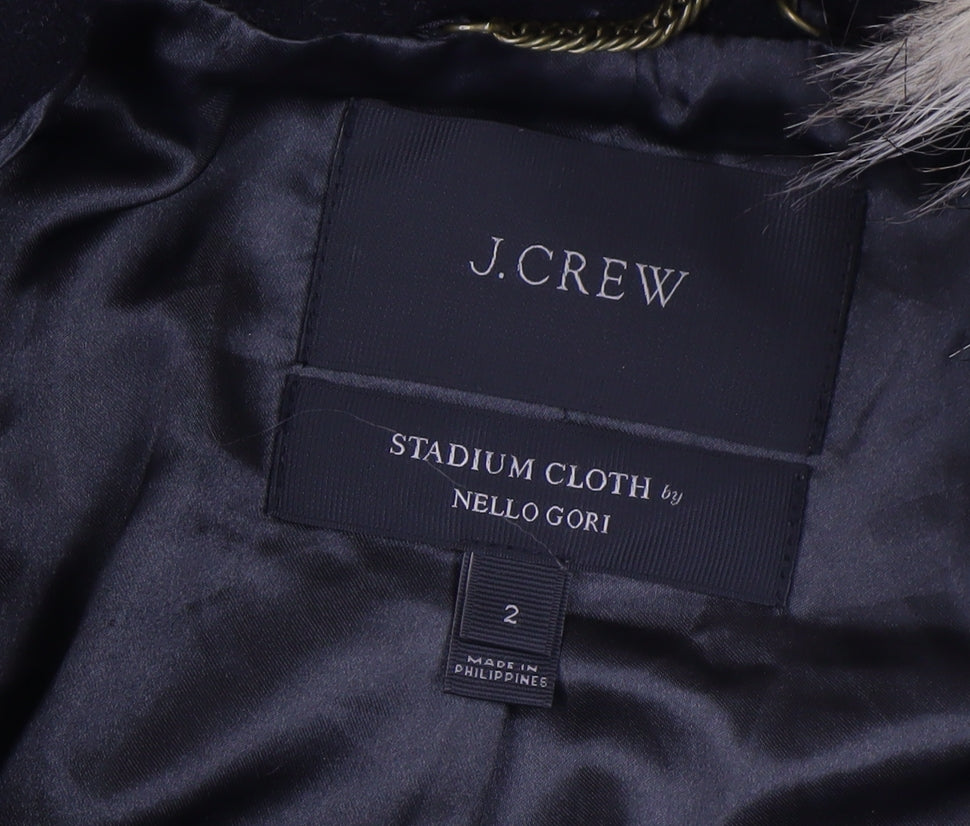 J.Crew Women’s Black Wool Parka with Fur Trim Size 2