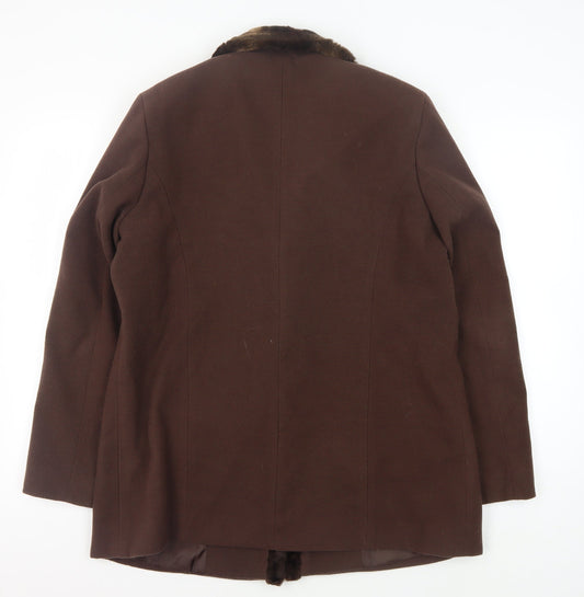 Classics Women's Brown Fur Trim Overcoat Size 14