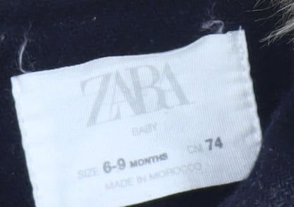 Zara Unisex Baby Black Duffle Coat 6-9M Fur Trimmed
