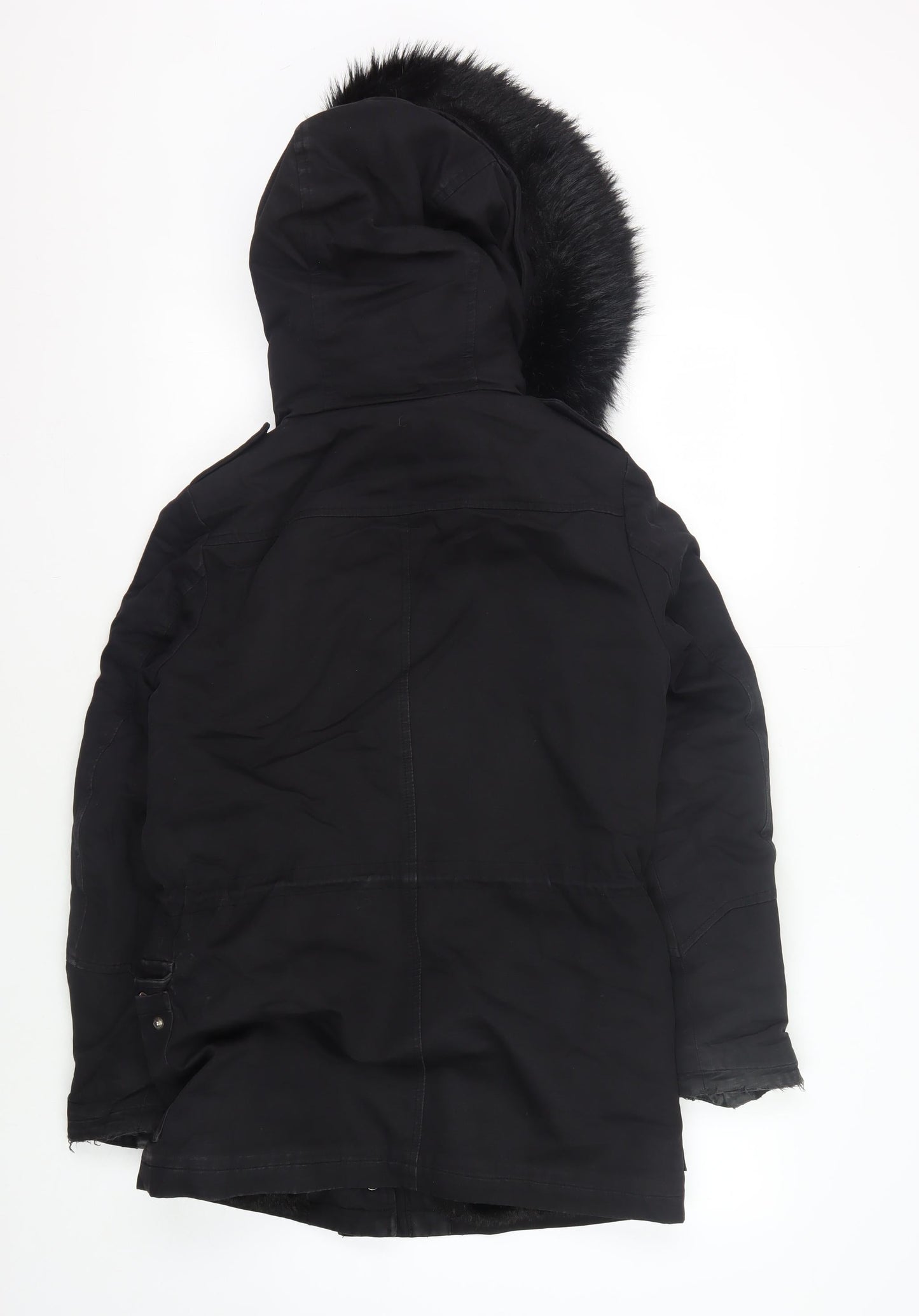 Maje Women's Black Hooded Coat Size 8 with Fur Trim