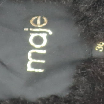 Maje Women's Black Hooded Coat Size 8 with Fur Trim