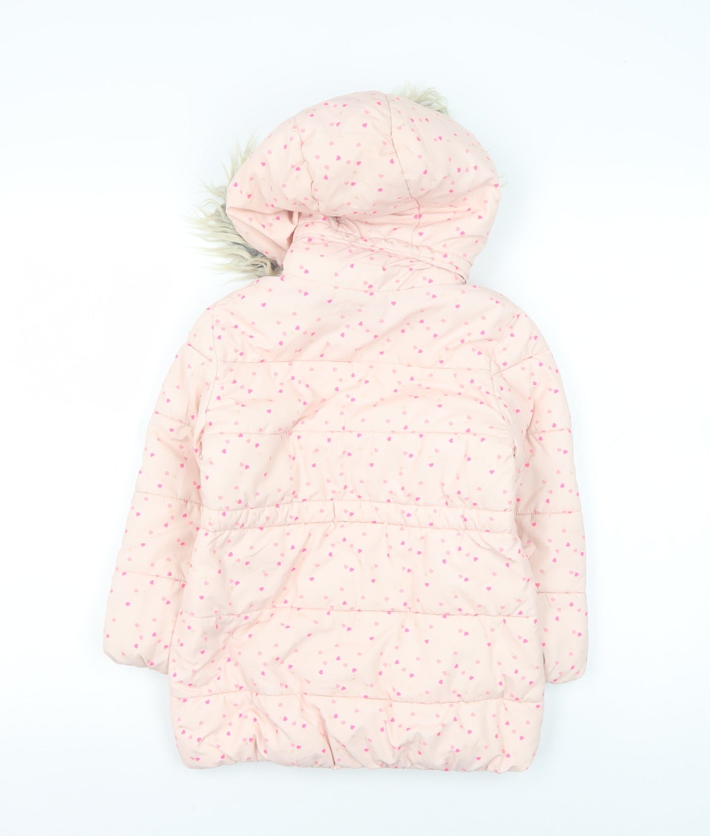 H&M Girls Pink Heart Puffer Jacket, Size 6, Winter Coat