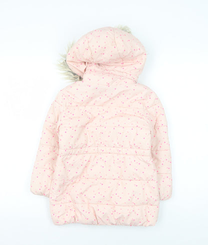H&M Girls Pink Heart Puffer Jacket, Size 6, Winter Coat