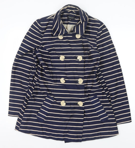 Debenhams Women's Blue Striped Coat Size 12