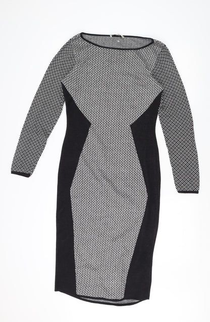 Oasis Women's Black Sheath Dress M Geometric Elegant
