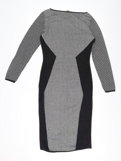 Oasis Women's Black Sheath Dress M Geometric Elegant