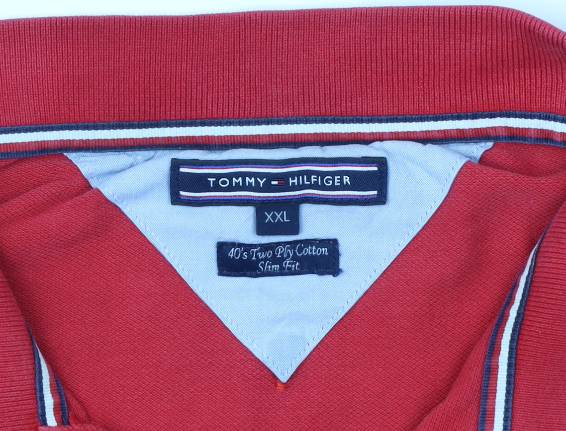 Tommy Hilfiger Men's Red 2XL Polo Short Sleeve Slim Fit