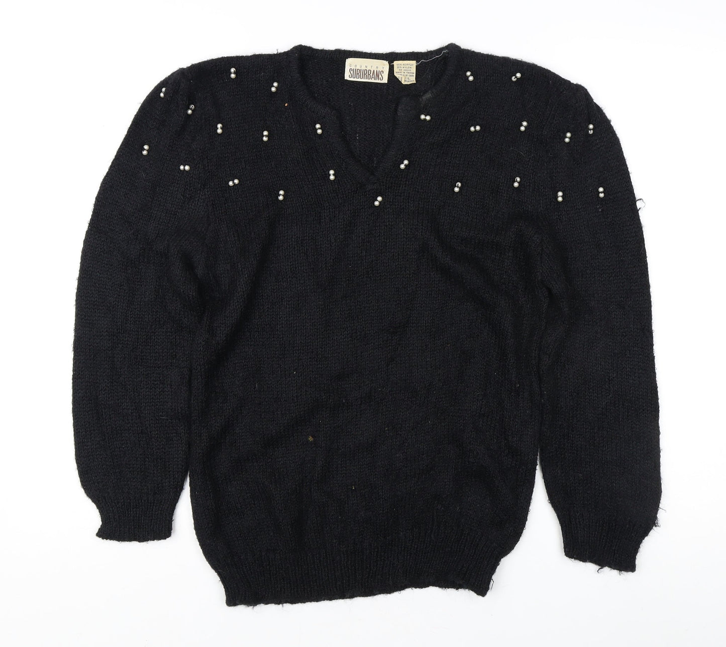 Country Suburbans Women's Black Beaded Pullover Jumper L