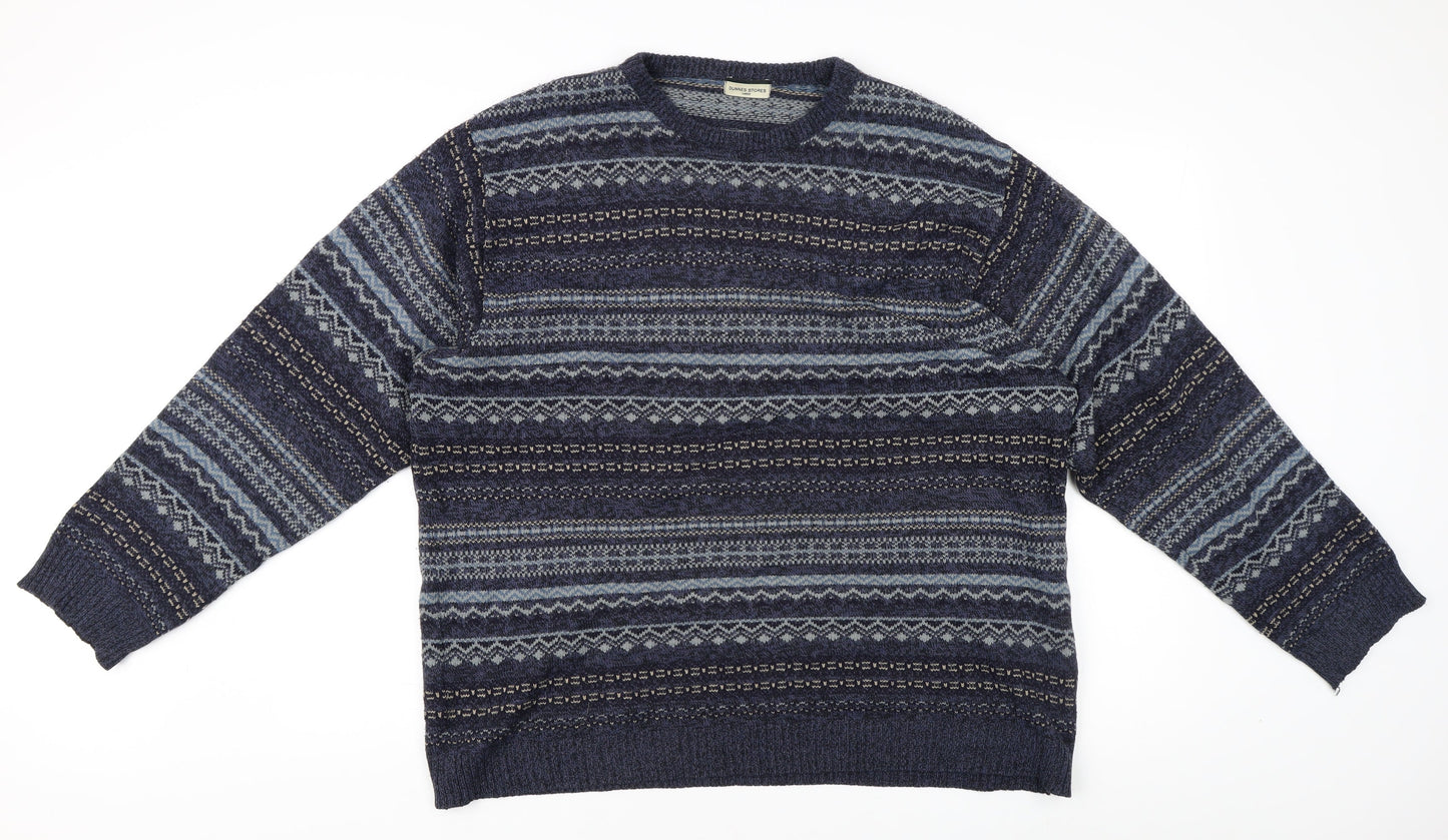Dunnes Stores Men's Blue Fair Isle Pullover Jumper L