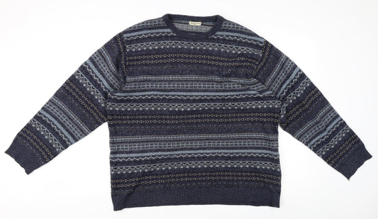 Dunnes Stores Men's Blue Fair Isle Pullover Jumper L