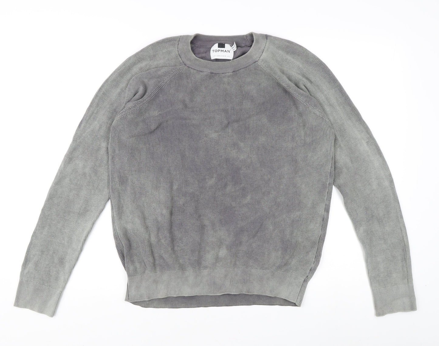 Topman Men's Grey Cotton Pullover Jumper - M, Crew Neck