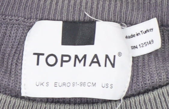 Topman Men's Grey Cotton Pullover Jumper - M, Crew Neck