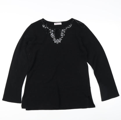 Bonmarché Women's Black Embroidered Pullover Jumper S