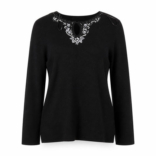 Bonmarché Women's Black Embroidered Pullover Jumper S