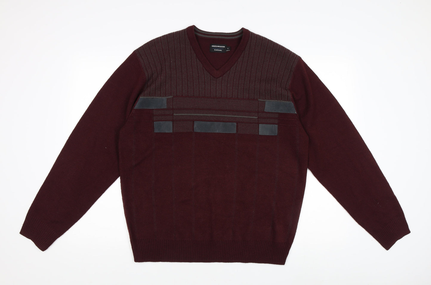 Greenwoods Men's Red V-Neck Pullover Jumper L