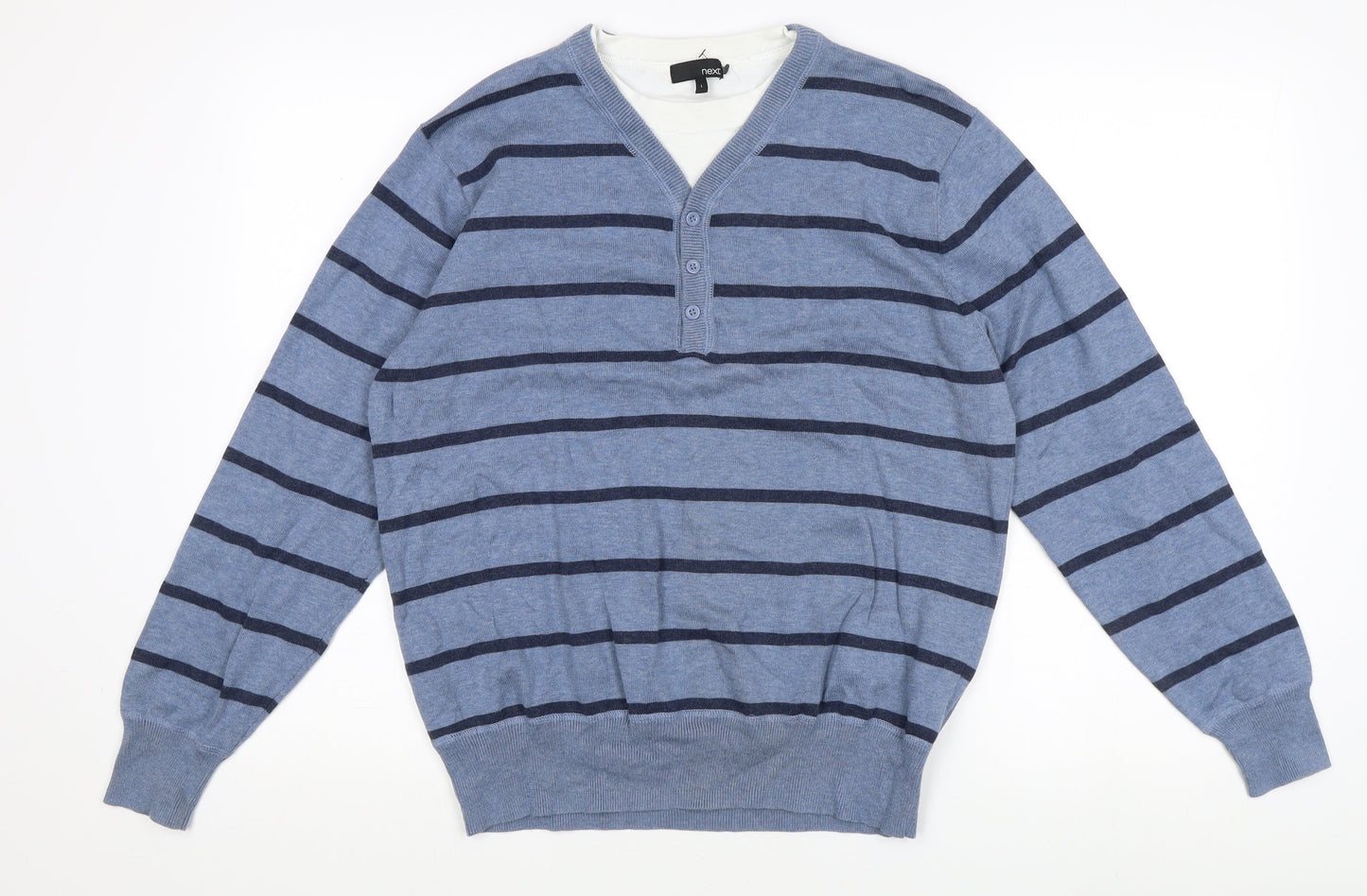 Next Men's Blue Striped Henley Jumper Size L