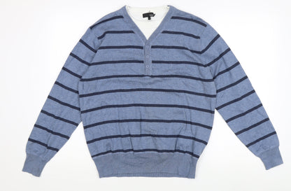 Next Men's Blue Striped Henley Jumper Size L