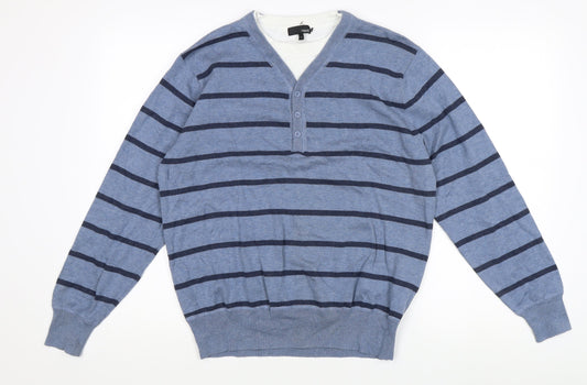 Next Men's Blue Striped Henley Jumper Size L