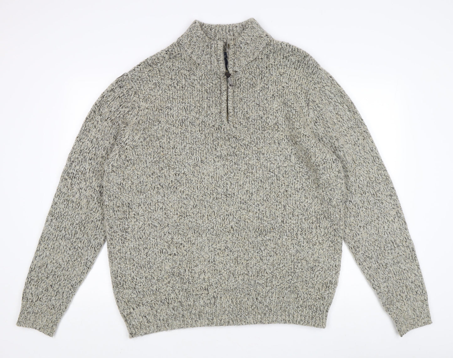 Atlantic Bay Men's Grey Cable-Knit Full Zip Jumper L