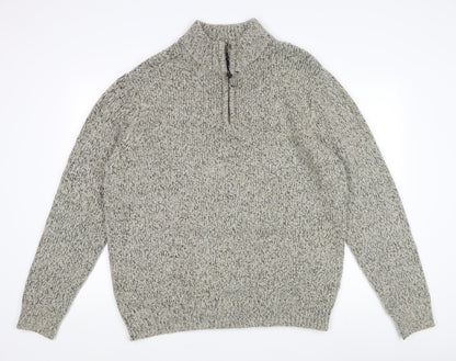 Atlantic Bay Men's Grey Cable-Knit Full Zip Jumper L