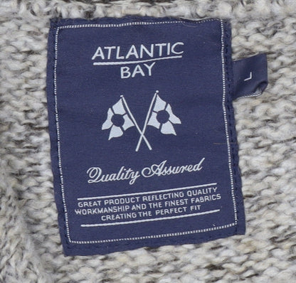 Atlantic Bay Men's Grey Cable-Knit Full Zip Jumper L