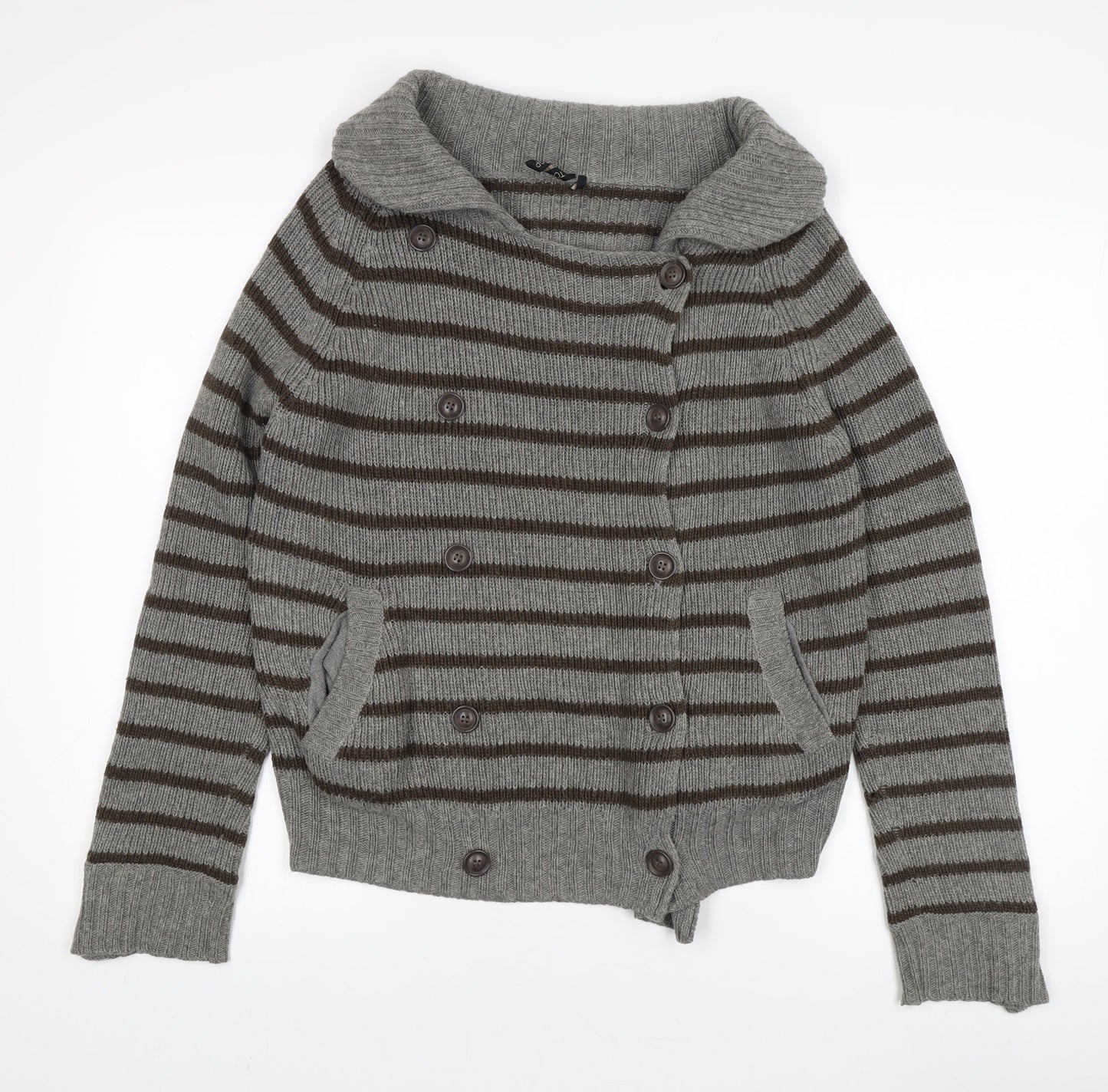 Topshop Unisex Grey Striped Cardigan Size 10