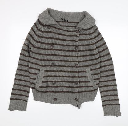 Topshop Unisex Grey Striped Cardigan Size 10