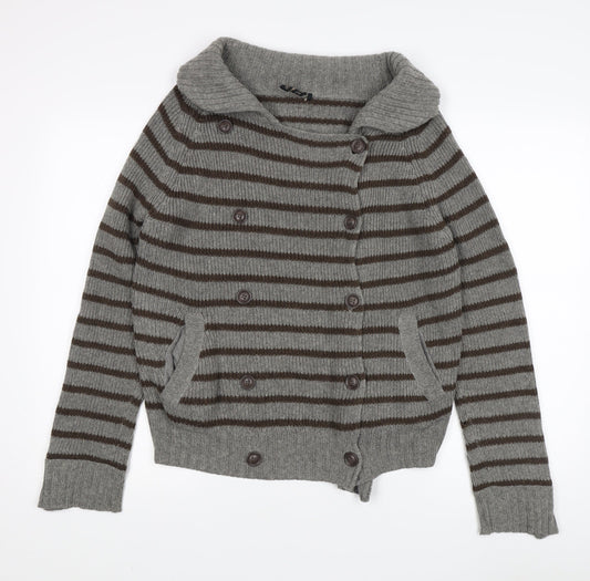 Topshop Unisex Grey Striped Cardigan Size 10