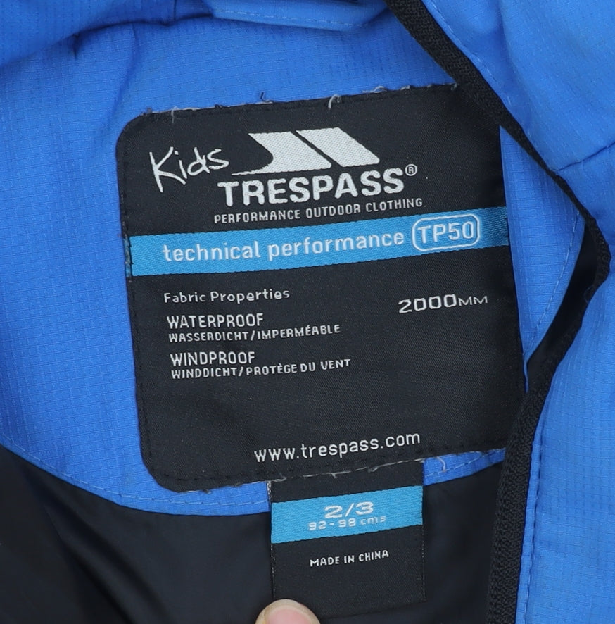 Trespass Boys Blue Puffer Jacket, Size 2-3 Years, Waterproof
