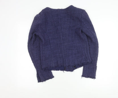 Benetton Women's Blue Bouclé Blazer, Size 12, Classic Fit