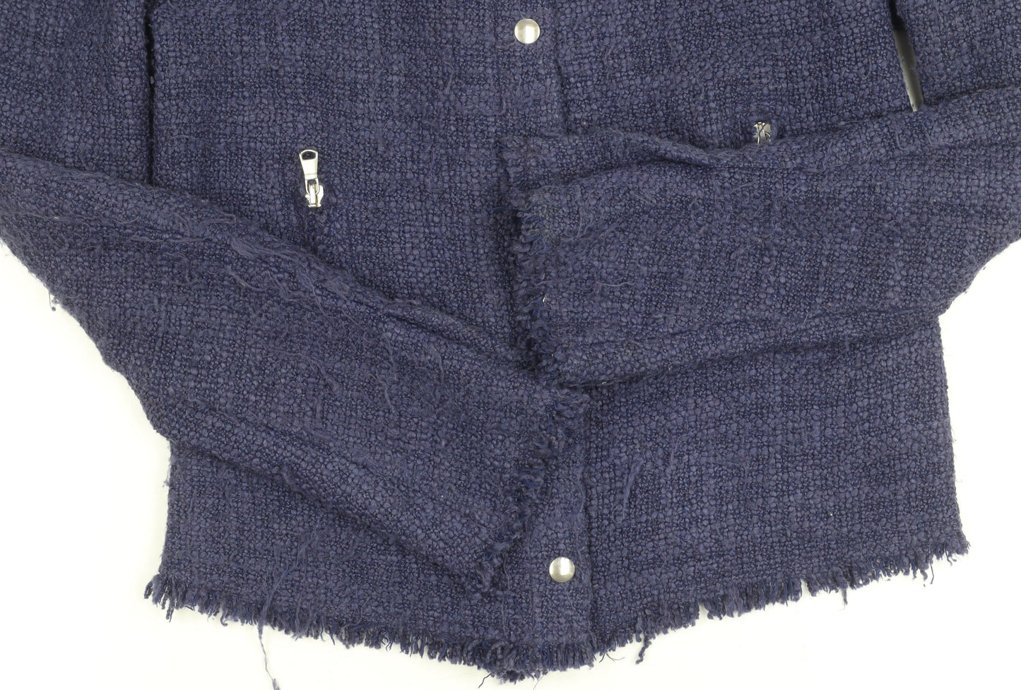 Benetton Women's Blue Bouclé Blazer, Size 12, Classic Fit
