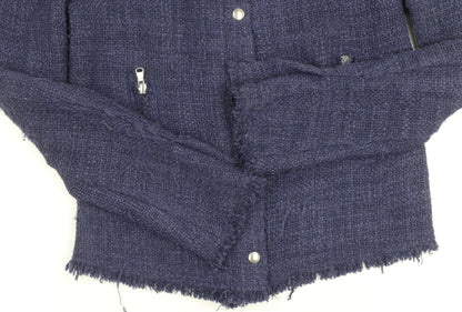 Benetton Women's Blue Bouclé Blazer, Size 12, Classic Fit