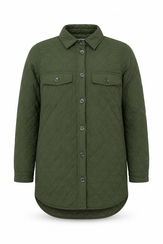 Front view of Object Women's Green Quilted Jacket, size 10, Casual