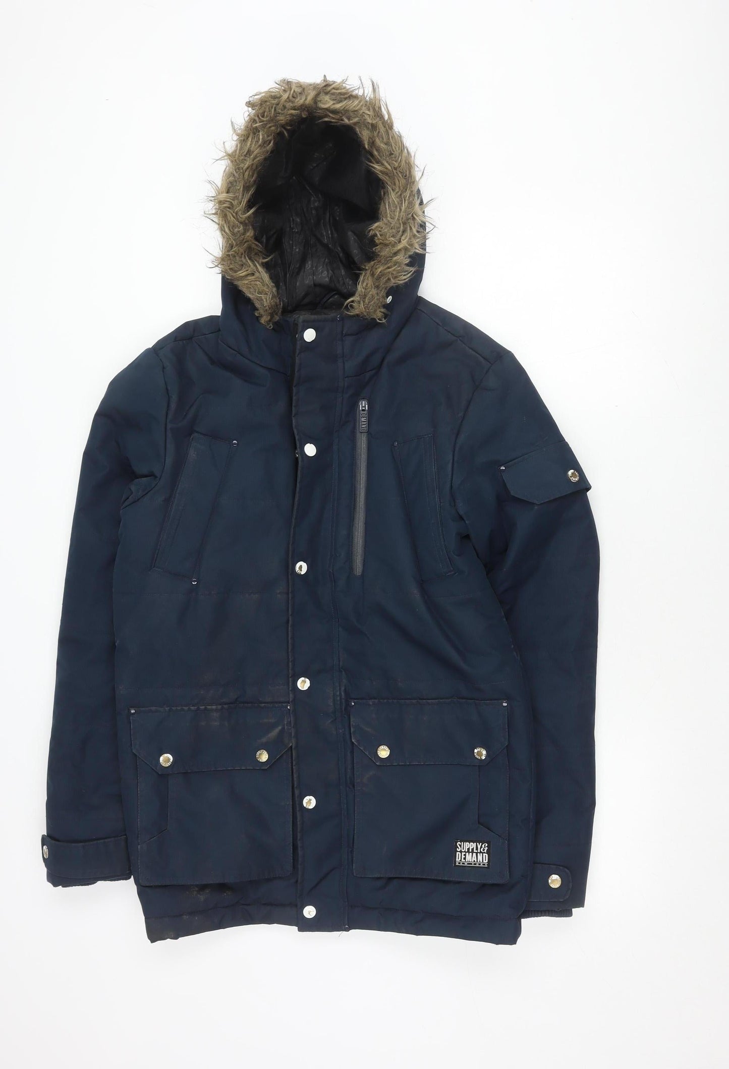 Mens UK Size 2XS SUPPLY & DEMAND Blue Parka Coat