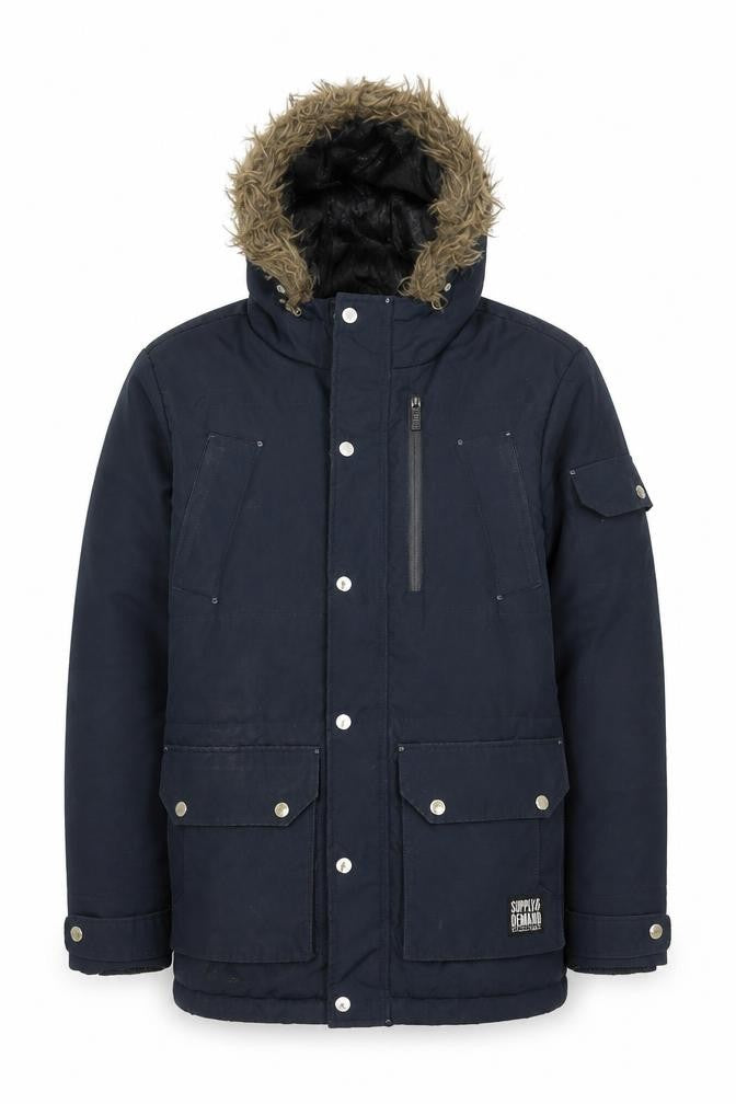Mens UK Size 2XS SUPPLY & DEMAND Blue Parka Coat