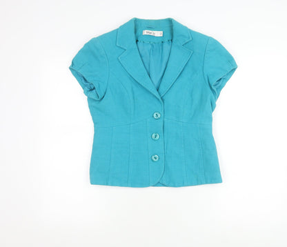 M&Co Women's Blue Short Sleeve Button-Up Shirt