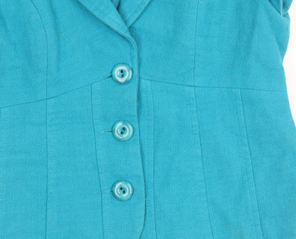 M&Co Women's Blue Short Sleeve Button-Up Shirt