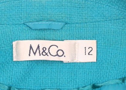 M&Co Women's Blue Short Sleeve Button-Up Shirt