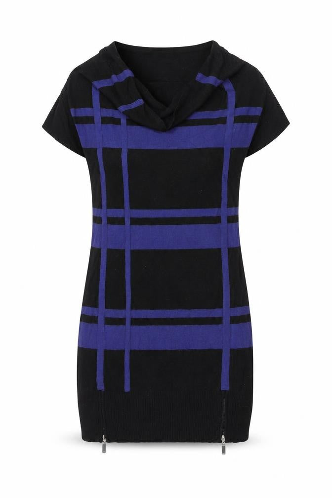 Front view of Monari Women's Black Striped Dress, size 14