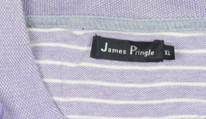 James Pringle Men's Purple Striped Polo Shirt XL