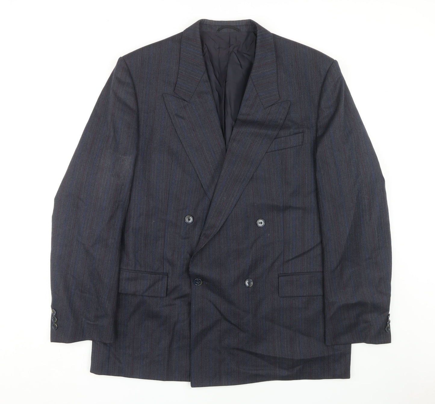 Konen Men's Blue Striped Double-Breasted Blazer 44R