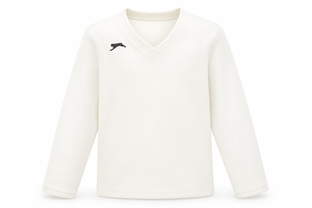 Front view of Slazenger boys’ long sleeve white pullover 7-8 years