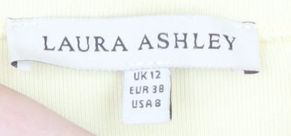 Womens UK Size 12 Laura Ashley Yellow Basic T-Shirt