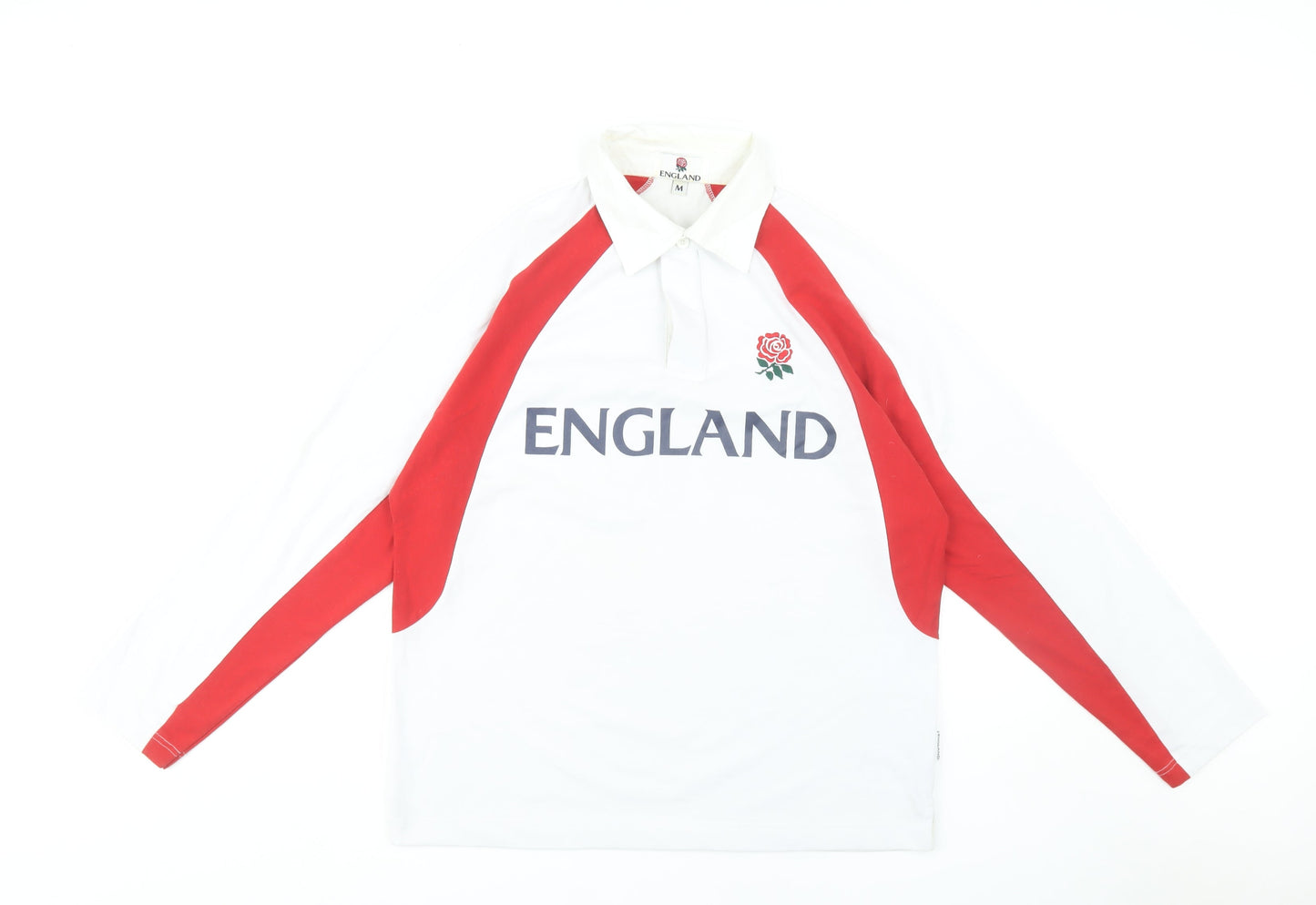 England Rugby Men's White Long Sleeve Polo, Size M