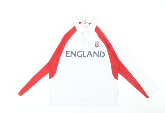 England Rugby Men's White Long Sleeve Polo, Size M