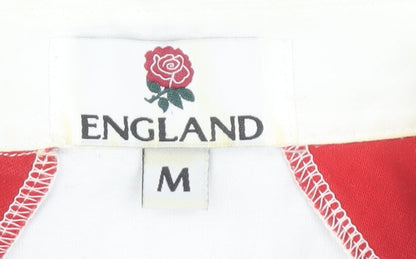 England Rugby Men's White Long Sleeve Polo, Size M
