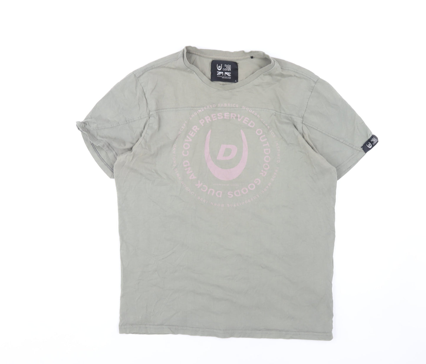 Duck and Cover Unisex Green T-Shirt, Size L, Crew Neck