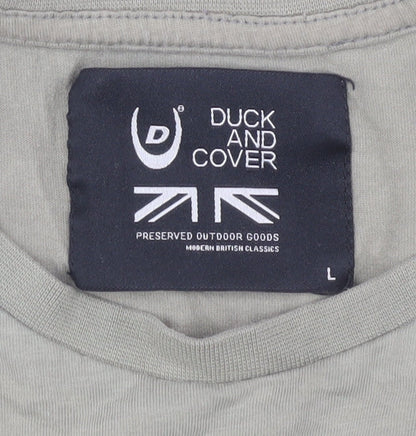 Duck and Cover Unisex Green T-Shirt, Size L, Crew Neck