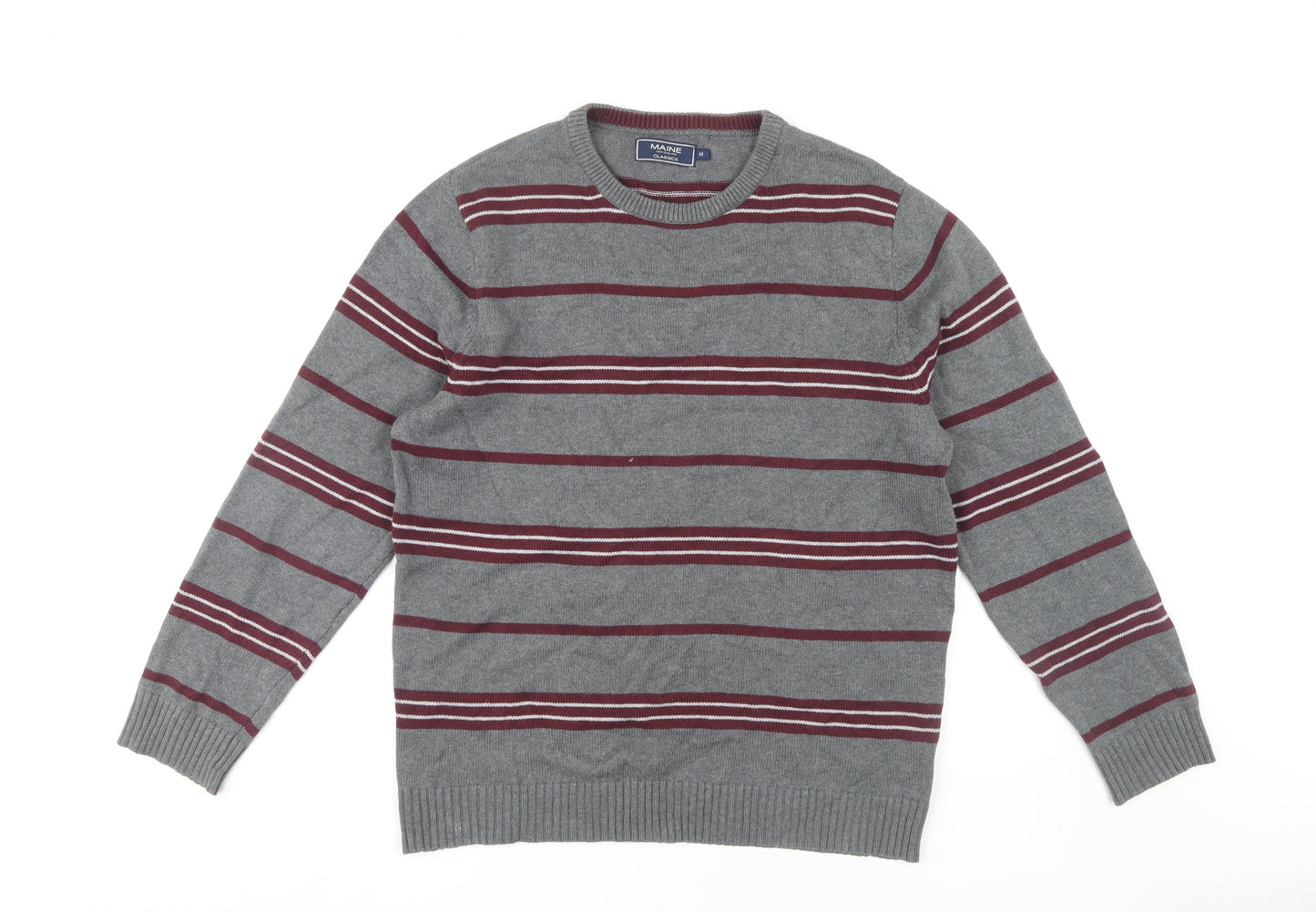 Maine New England Men's Grey Striped Cotton Pullover M